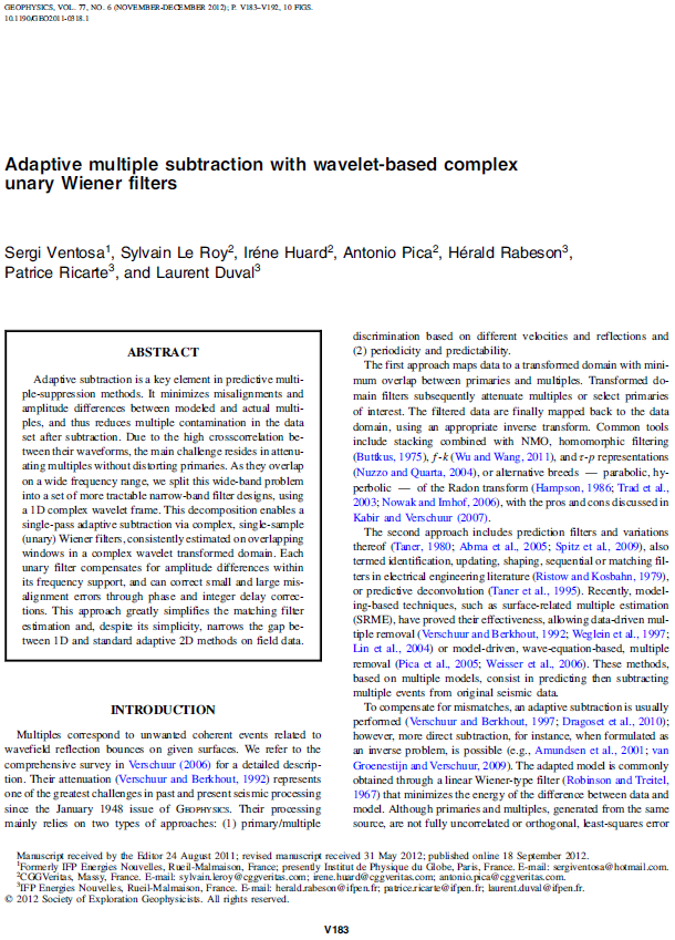 Adaptive multiple subtraction with wavelet-based complex unary
Wiener filters